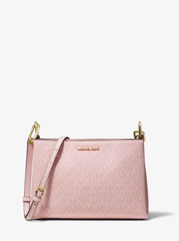 Damske Crossbody Kabelka Michael Kors Trisha Medium Logo Ruzove - Kabelky Michael Kors Lacne | DHCBX-7486